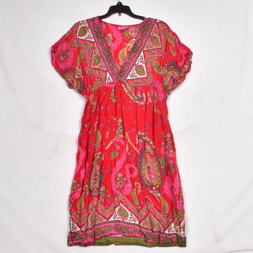 She's Cool Women's BoHo Pink Floral V Neck Paisley Dress Size Large